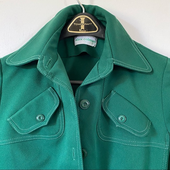 Vintage Alex Coleman Green Leisure Suit 70s Bellbottom Pants Jacket Womens Small - Picture 3 of 14